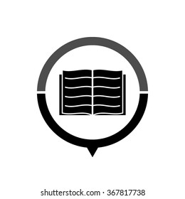 Open book - black vector icon; map pointer;  message bubble