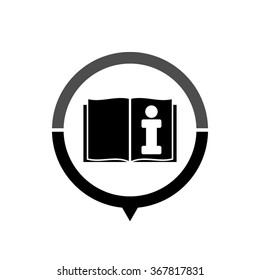 Open book - black vector icon; map pointer;  message bubble
