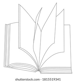 Open book. Black and white linear silhouette.