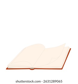 Open book with blank pages on white background. Vector illustration for education, publishing, bookstore. Copy space.