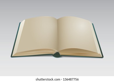 Open book with blank pages template for design layout.