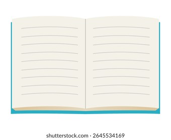 Open Book with Blank Pages for Writing or Drawing, Blue Cover, Illustration