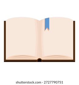 Libro abierto con marcador azul que muestra páginas en blanco, ideal para conceptos educativos o literarios