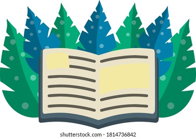Open book. Blue cover. Reading and education. Icon for storytelling and education.