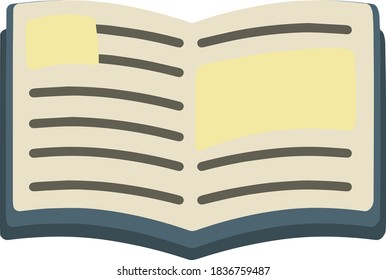 Open book. Blue cover. Reading and education.