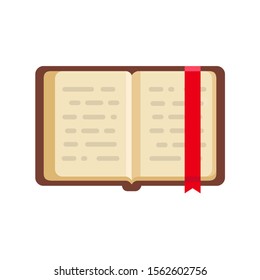 Open Book With Blue Cover And Red Bookmak In Flat Style. Abstract Illustration With The Book Icon On White Background For Motion Design, UI, Computer Game, Animation And Clothing Design. View 3/4.