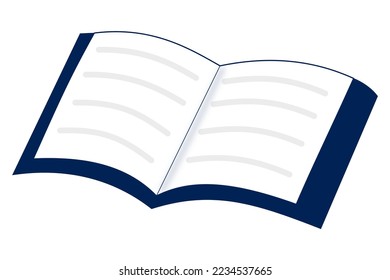 An open book with a blue cover and symbolic lines