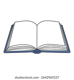An open book with blue covers and blank pages. Represents education, knowledge, reading, and learning. Ideal for libraries, schools, e-books, and literary-themed designs.