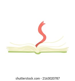 Open Book With A Bookmark Cartoon Illustration. Opened And Closed Philosophy, History Textbooks For Learning New Information