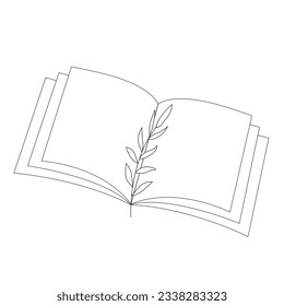 Offenes Buch mit einem Lesezeichen in Form eines Zweiges. Im Cartoon-Stil. Vektorgrafik einzeln auf weißem Hintergrund.