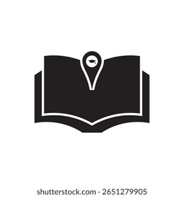  open book with bookmark icon. Open book icon with centered mark, symbolizing reading or research.