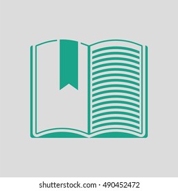 Open book with bookmark icon. Gray background with green. Vector illustration.