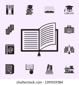 open book with a bookmark icon. Library icons universal set for web and mobile
