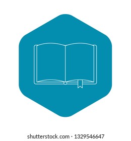 Open book with bookmark icon. Outline illustration of open book with bookmark vector icon for web