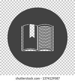 Open book with bookmark icon. Subtract stencil design on tranparency grid. Vector illustration.