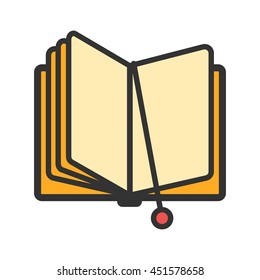 Open book with bookmark icon. Vector illustration
