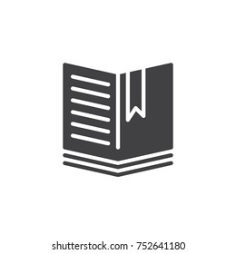 Open book with a bookmark icon vector, filled flat sign, solid pictogram isolated on white. Symbol, logo illustration.