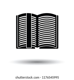 Open book with bookmark icon. White background with shadow design. Vector illustration.