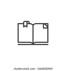 Open book with bookmark line icon. linear style sign for mobile concept and web design. Bookmarked book page outline vector icon. Reading symbol, logo illustration. Vector graphics