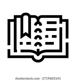Abra el libro con un marcador que marque una página, simbolizando el aprendizaje, la educación, el conocimiento, el estudio, la lectura y las actividades académicas en un estilo de arte lineal simple