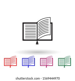 Open book with a bookmark multi color icon. Simple glyph, flat vector of library icons for ui and ux, website or mobile application