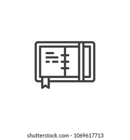 Open book with bookmark outline icon. linear style sign for mobile concept and web design. Education simple line vector icon. Symbol, logo illustration. Pixel perfect vector graphics
