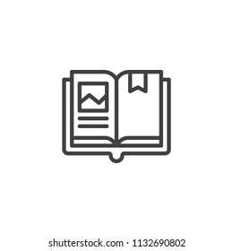 Open book with bookmark outline icon. linear style sign for mobile concept and web design. Reading simple line vector icon. Symbol, logo illustration. Pixel perfect vector graphics