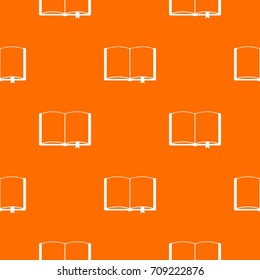 Open book with bookmark pattern repeat seamless in orange color for any design. Vector geometric illustration