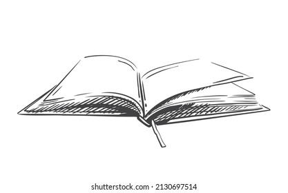  Abrir libro con esbozo de marcador. Bloc de notas, ilustración vectorial del diario sobre un fondo aislado blanco. Dibujado.