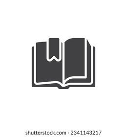Open book with bookmark vector icon. filled flat sign for mobile concept and web design. Blank book pages glyph icon. Symbol, logo illustration. Vector graphics