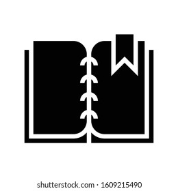 Open book with bookmark vector illustration, solid design icon