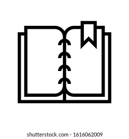 Open book with bookmark vector illustration, line design icon