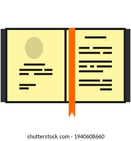 Abrir libro con marcador vectorial aislado en blanco