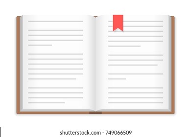 Open book with bookmark, white background, vector eps10 illustration