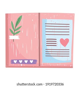 libro abierto con elementos vegetales botánicos ilustración vectorial dibujada mano sobre fondo blanco