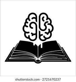 Libro abierto con cerebro emergente que simboliza el conocimiento y las ideas que leen la mente