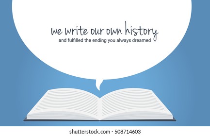 Open book with bubble text and blue background
