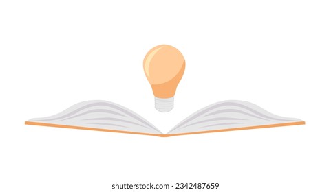 Open book with a bulb. In cartoon style. Concept for education, learning.Vector illustration.