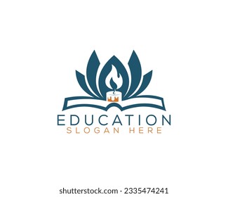 Open book with a candle creative logo design. Candle book modern 
 education academy vector icon.