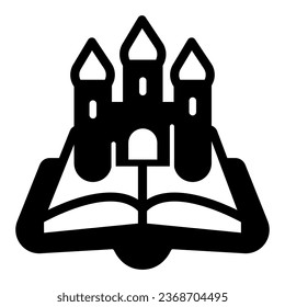 Open book castle solid icon, children book day concept, castle, queen, king vector sign on white background, book and castle glyph style for mobile concept and web design. Vector graphics