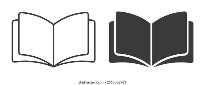 Open book catalog icon symbol shape. Instruction manual reading logo sign. Diary text study page. Vector illustration image. Isolated on white background.