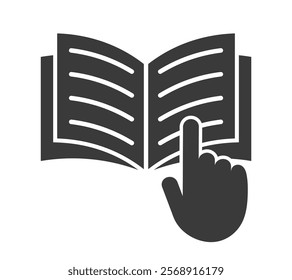 Open book catalog icon symbol shape. Instruction manual reading logo sign. Diary text study page. Vector illustration image. Isolated on white background.