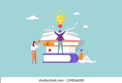 open book with character and light bulb vector illustration concept, can use for, landing page, template, ui, web, mobile app, poster, banner, flyer