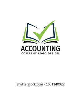 open book with check mark for accounting stock market analytic vector logo design template
