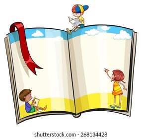 An open book with children designs