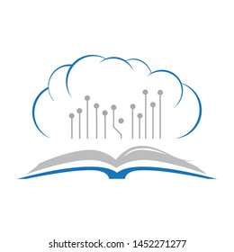 open book, circuit board and blue cloud