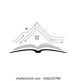 open book, circuit board house, vector