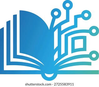 Offenes Buch mit Leiterplatten- und Technologieintegration als Symbol für e-Learning und digitale Bildung