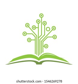 open book and circuit board tree, vector