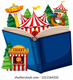 Ilustración del tema del circo de libros abiertos